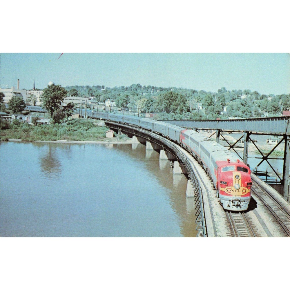 Vintage Santa Fe Super Chief Postcard Fort Madison Iowa Mississippi River MJ051